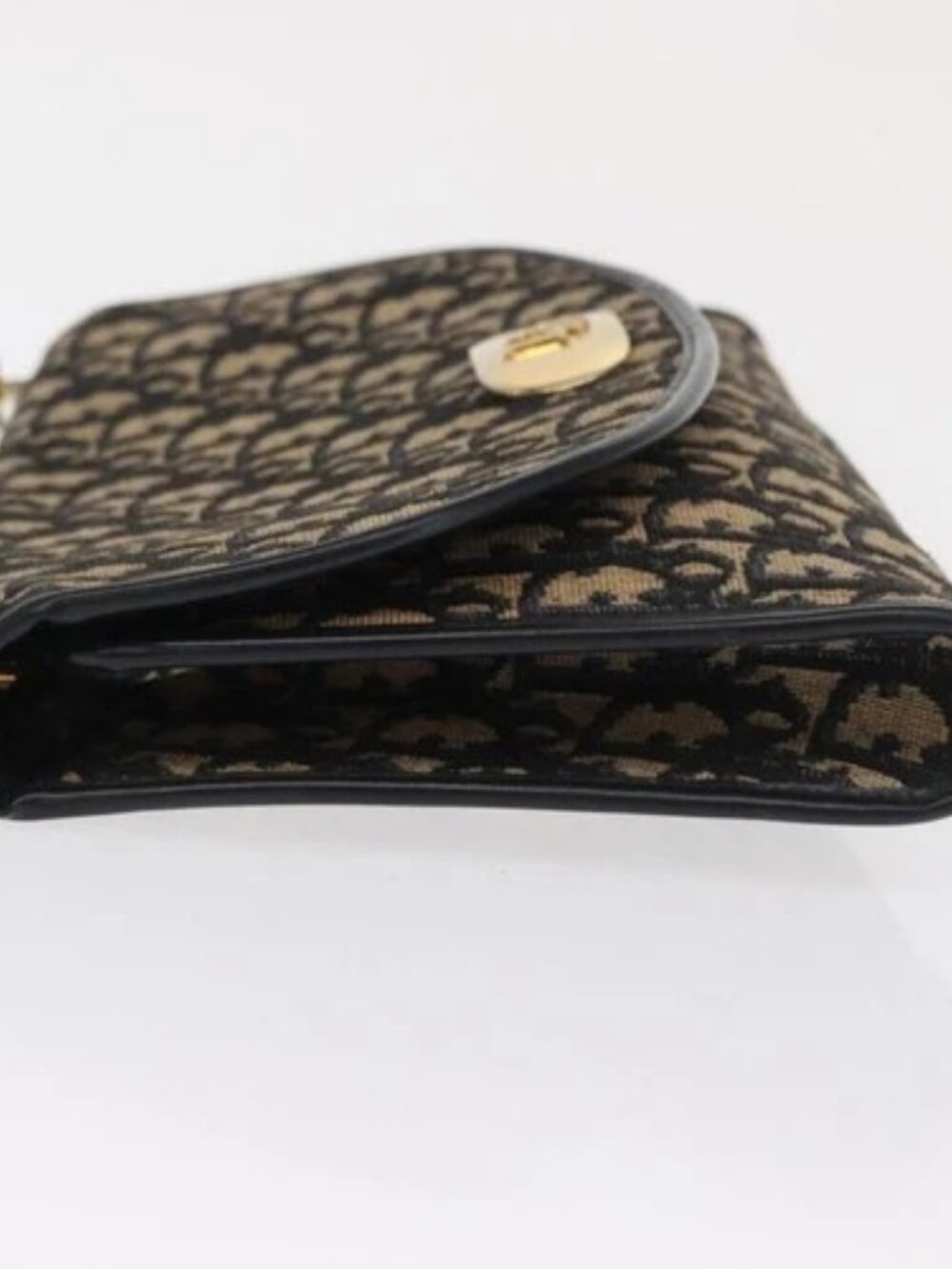 Christian Dior Trotter Canvas Shoulder Bag Navy Gold Auth BA10087 - Picture 4 of 16